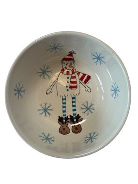 Debenhams Cream Ceramic Bowl Featuring a Snowman Wearing Slippers